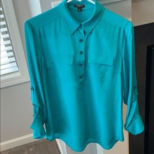 Ann Taylor Teal Silk Size 6 Dress Shirt